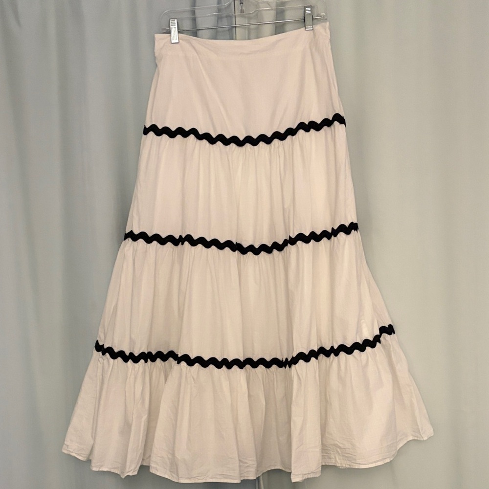Better / Together Women’s White Tiered Maxi Skirt with‎ Black Trim, size L